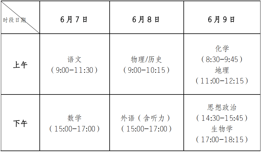 2021重庆高考时间具体安排表