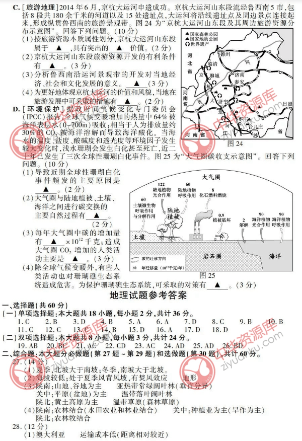 2018江苏高考地理试题原卷及答案【图片版】