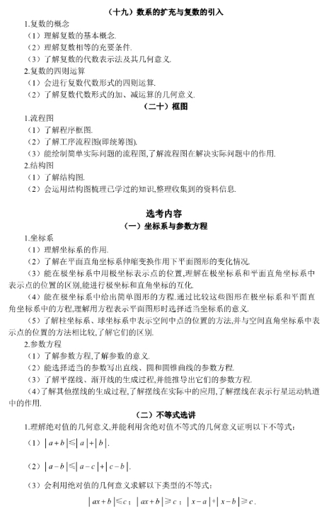2019上海高考文科数学考试大纲（完整）