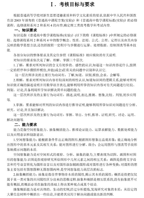 2019上海高考理科数学考试大纲（完整）