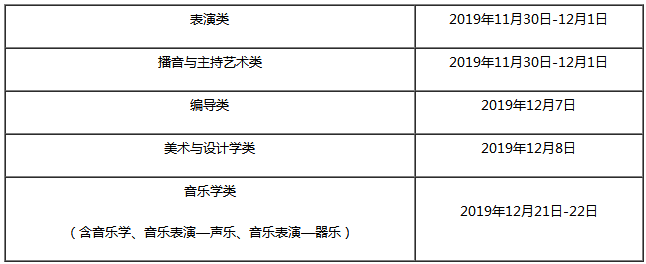 2020年上海市艺术类专业统考考试时间表