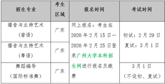 广州大学2020年校考报名及考试时间公布