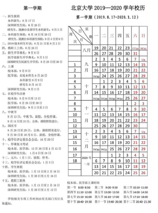 北京大学2020年春季开学时间安排