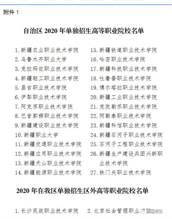 新疆高职单招院校名单2020年最新整理