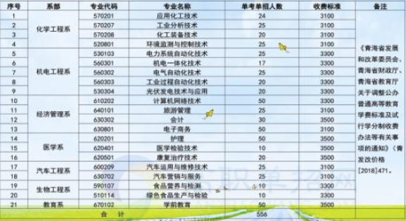 青海柴达木职业技术学院2020单独招生计划及专业