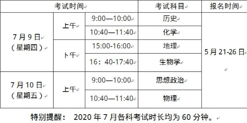 广东2020高中学业水平考试时间安排及科目设置