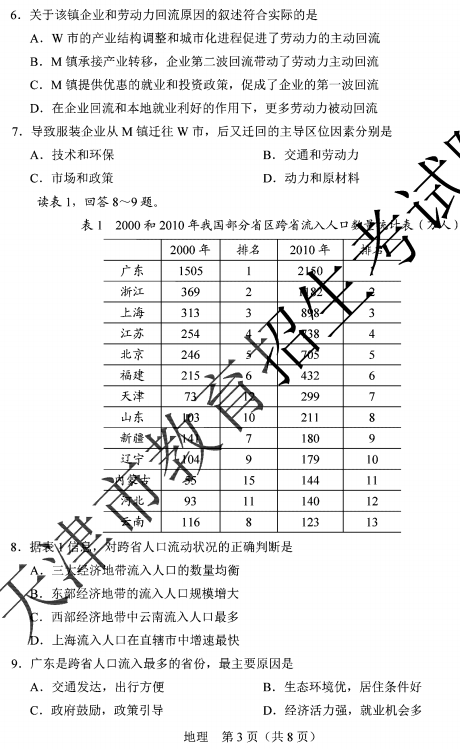 2020天津高考地理试题及答案解析【图片】