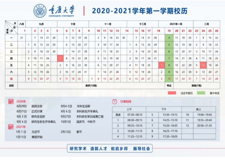 2020年下半年秋季学期重庆各大学开学时间信息