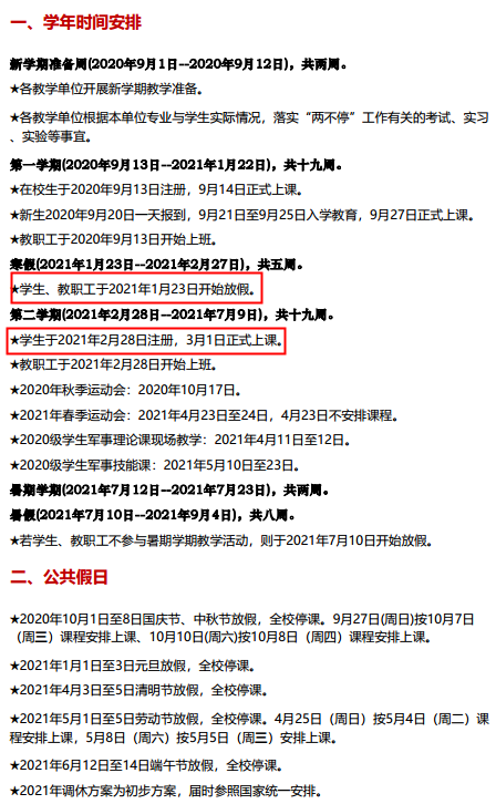 2021北京林业大学寒假放假时间及开学时间