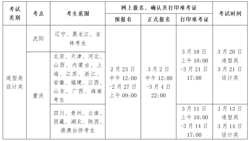 2021年四川美术学院校考时间沈阳、重庆考点考试日期