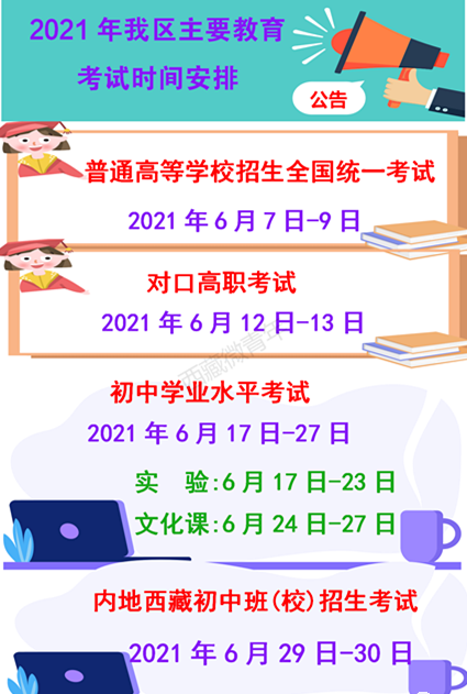 2021西藏对口高职考试时间：6月12号至6月13号