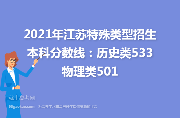 2021年江苏特殊类型招生本科分数线：历史类533 物理类501