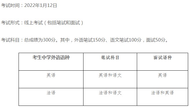 2022年北京语言大学保送生考试时间安排