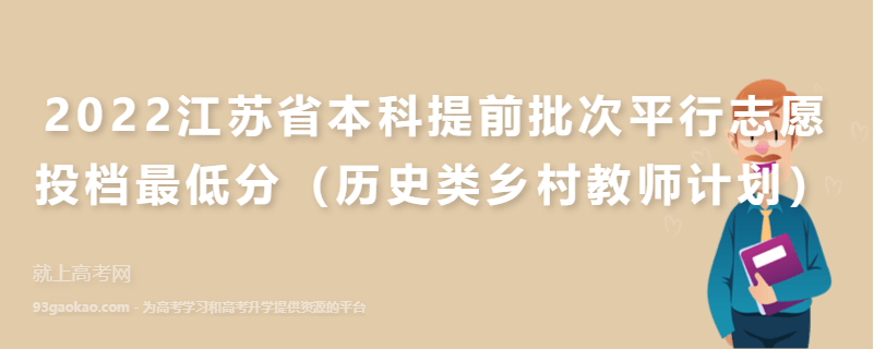 2022江苏省本科提前批次平行志愿投档最低分（历史类乡村教师计划）
